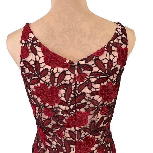 Dress The Population Lily Floral Lace Dress Midi Red & Nude Sz M NWT - Picture 10 of 16